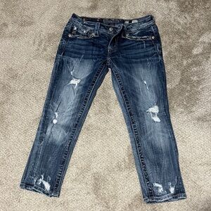 Miss Me Distressed Cropped Jeans in Dark Blue